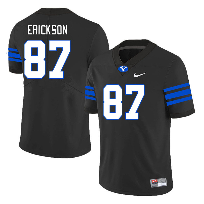 Men #87 Ethan Erickson BYU Cougars College Football Jerseys Stitched-Black - Click Image to Close